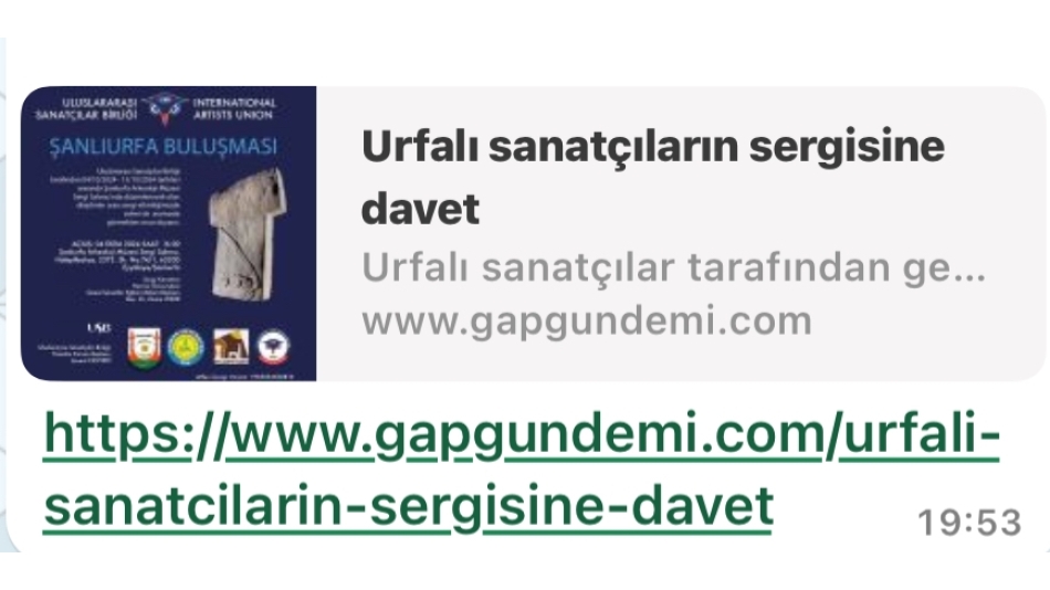 Urfalı Sanatçıların Sergisine Davet (Basın-Yayın Birimi)